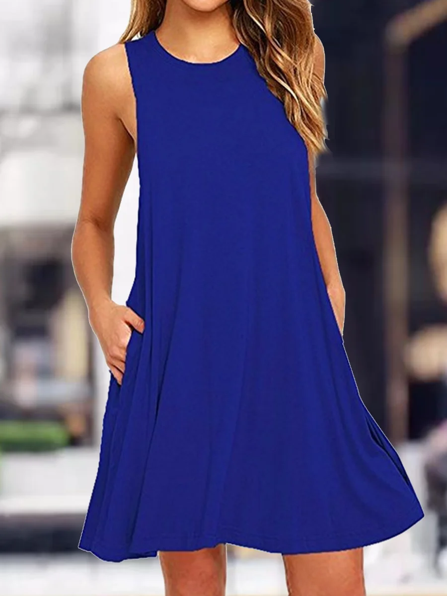 Casual Solid Color Round Neck Dress-inspireuse