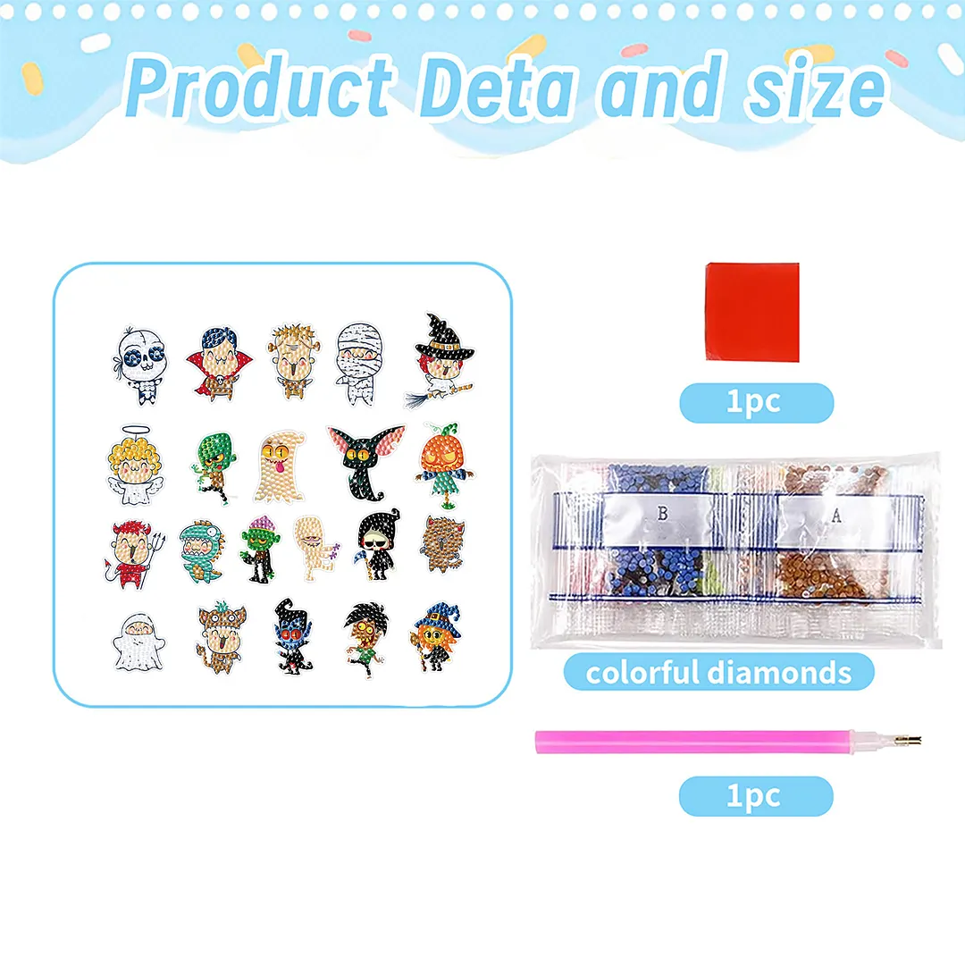 DIY Diamond Painting Sticker Diamond Art Stickers Arts and Crafts Decorative Diamond Stickers for Birthday Party Halloween Christmas Gifts (Halloween cartoon characters)