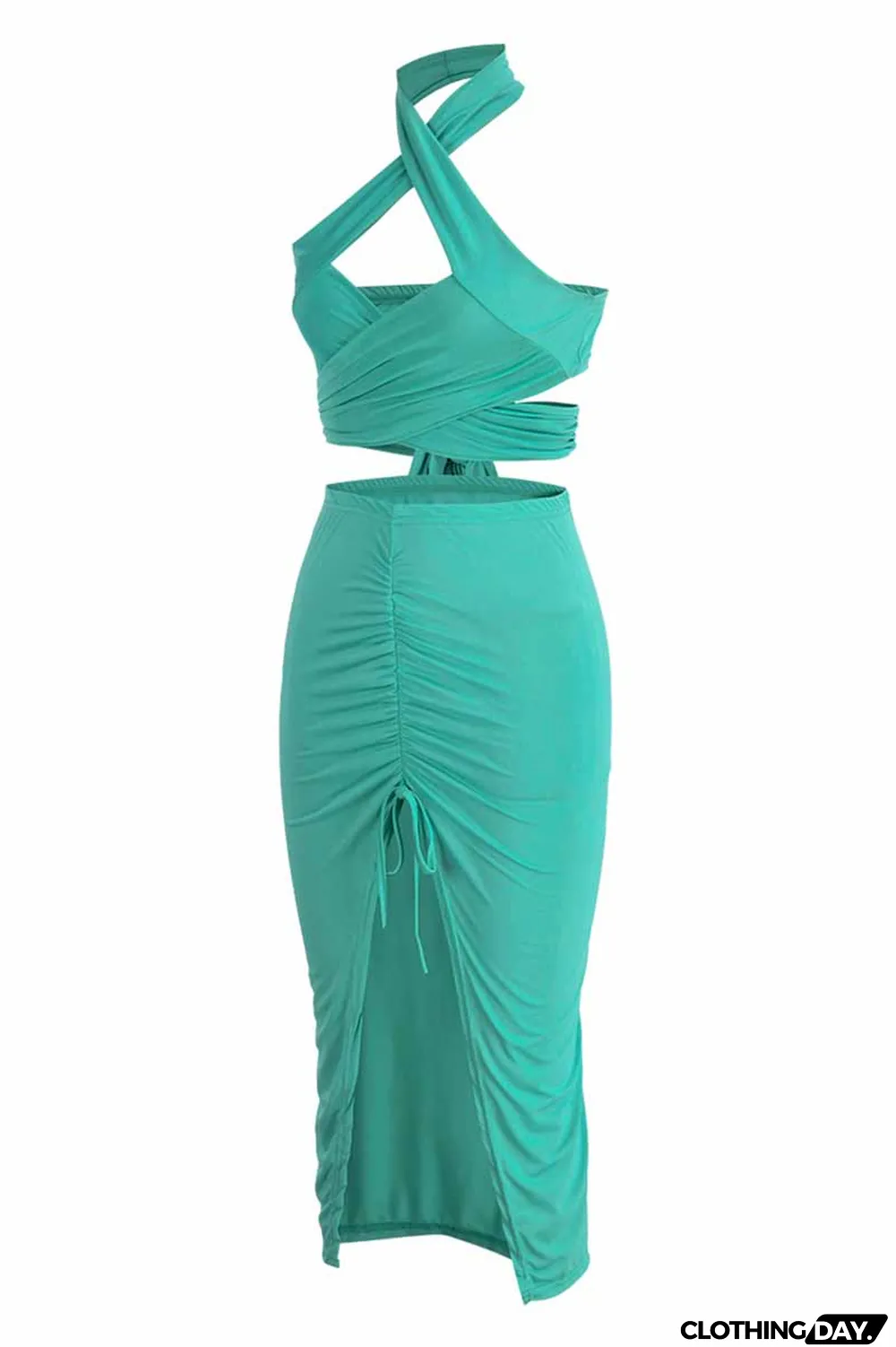 Green Fashion Street Print Patchwork Halter Sleeveless Two Pieces