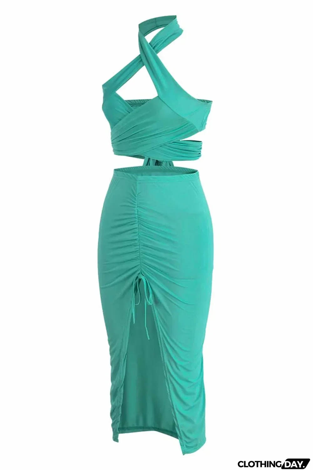 Green Fashion Street Print Patchwork Halter Sleeveless Two Pieces