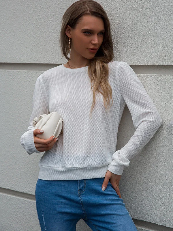 Casual Long Sleeves Backless Round-Neck T-Shirt
