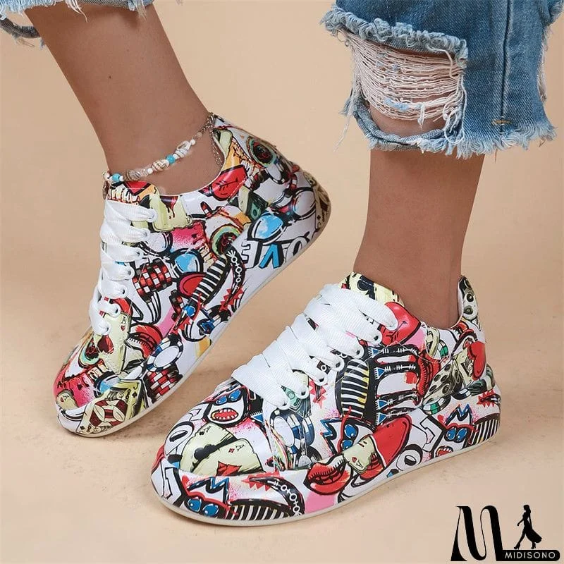 MidiSono - Lady Trendy Outdoor Casual Graffiti Lace-up Sneakers