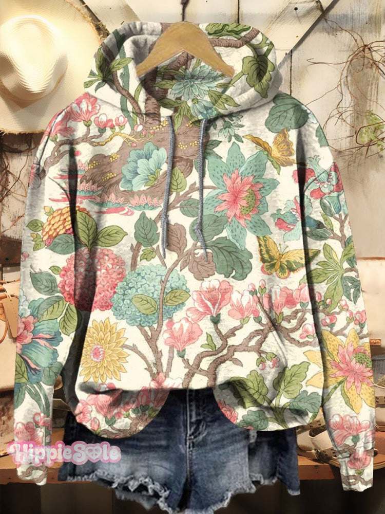 Retro Gorgeous Flower Print Casual Hoodie Sweatshirt Multicolor / S