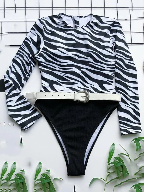Zebra Print Split-Joint Belted Wetsuit