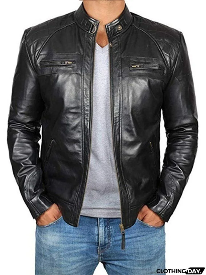 Punk Stand Collar Windproof Motorcycle Jacket for Men