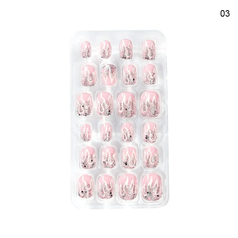 Halloween Nail Art for Children and Adults 24 Pieces of Flame Cartoon Portable Wearable Finished Nail Patch for Children