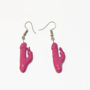 pornhint Pornhint bunny dildo earrings, pink rabbit vibrators, wearable sculpture, unique polymer clay craft, handmade earrings
