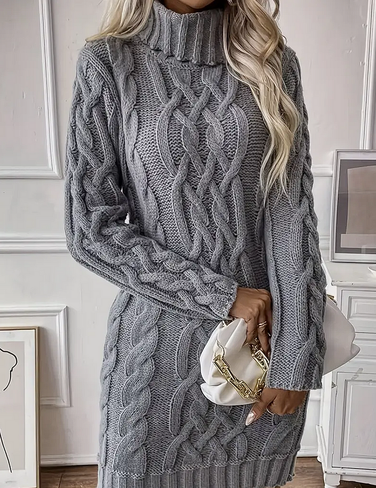 Wintery knitted dress with turtleneck