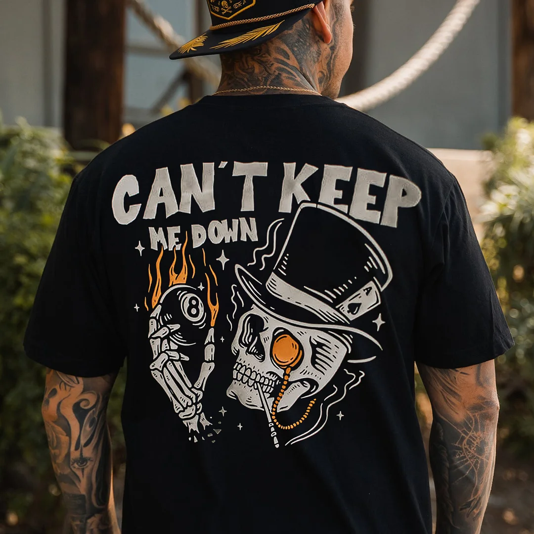 CAN'T KEEP ME DOWN Skeleton&8 Ball Print Men's T-shirt