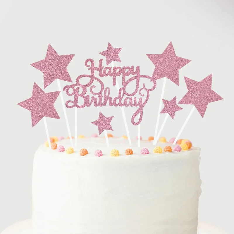 1Set Rose Gold Happy Birthday Cake Toppers with Confetti Balloons Kids Birthday Party Decoration Baby Shower Favor Wedding Decor