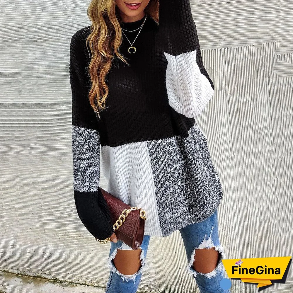 Black And White Color Block Sweater