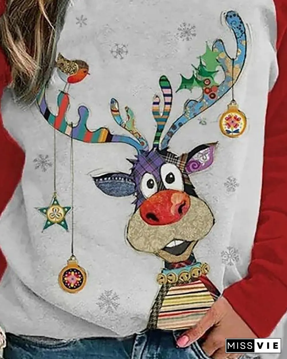 Christmas Animal Print Long Sleeve Top P10792