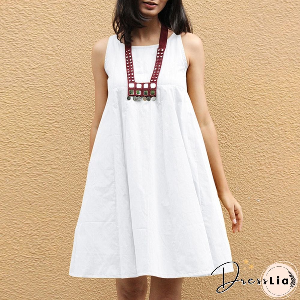 Women Sleeveless Mini Dress Summer Cotton Party Casual Loose Pleated Dress Plus Size Clothes