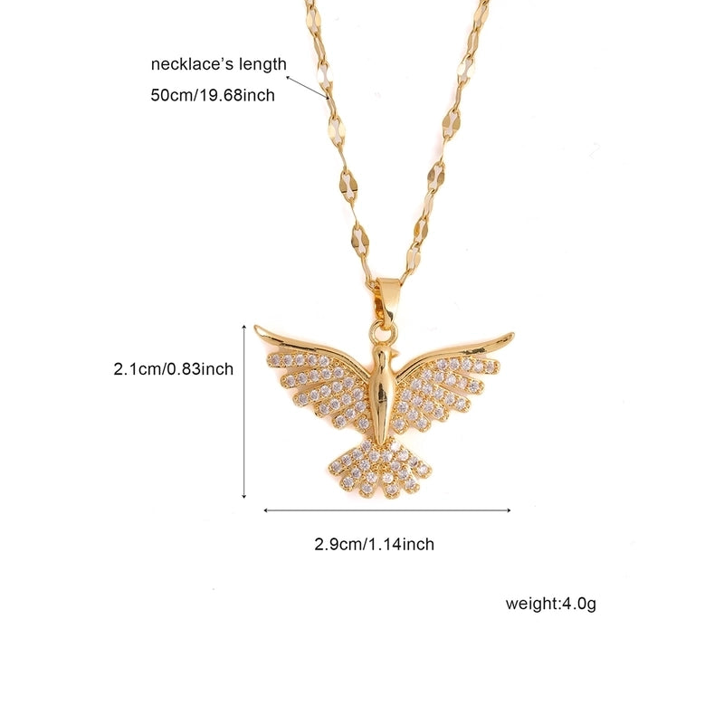 Elegant Bird 304 Stainless Steel Copper Inlay 18K Gold Plated Zircon Pendant Necklace