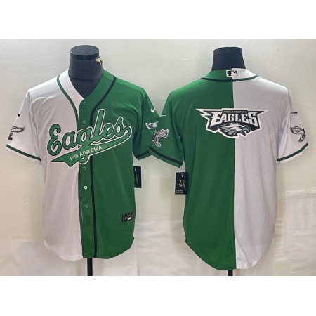 Men's Philadelphia Eagles Green/White Split Team Big Logo Cool Base Stitched Baseball Jersey RMB8