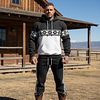 Men's Vintage Black And White Ethnic Aztec Pocket Hoodie And Sweatpants Jogger Set by Inlyline