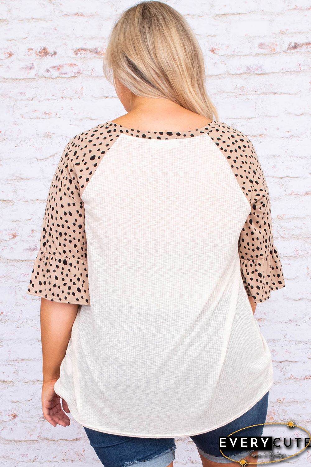 Leopard Splice Ruffle Half Sleeve Plus Size T Shirt