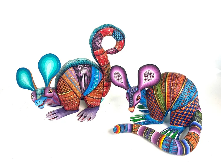 Beautiful Armadillo Pair - Oaxacan Alebrije Wood Carving