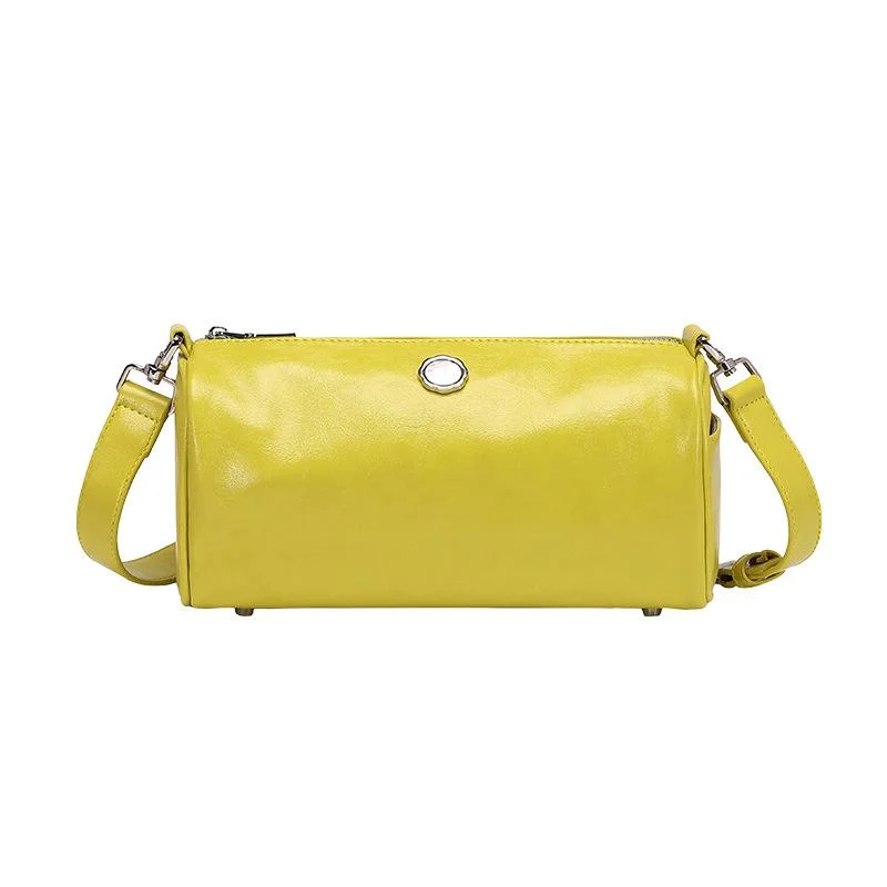 Ladies Bag Retro Oil Wax Boston Pillow Bag Cylinder Bag Joker Underarm Shoulder Messenger Bag