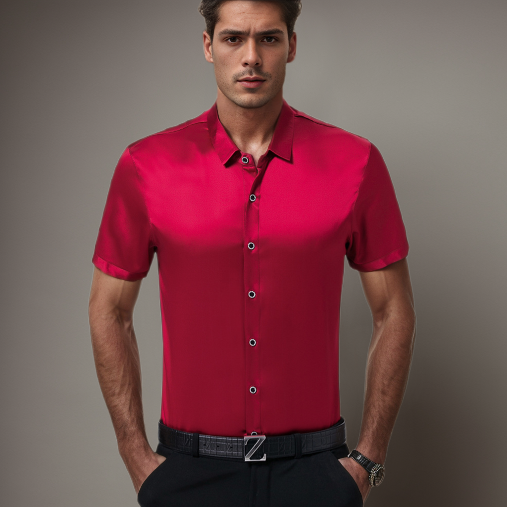No-Iron Wrinkle-Free Men's Silk Shirt Classic Style Short Sleeves REAL SILK LIFE