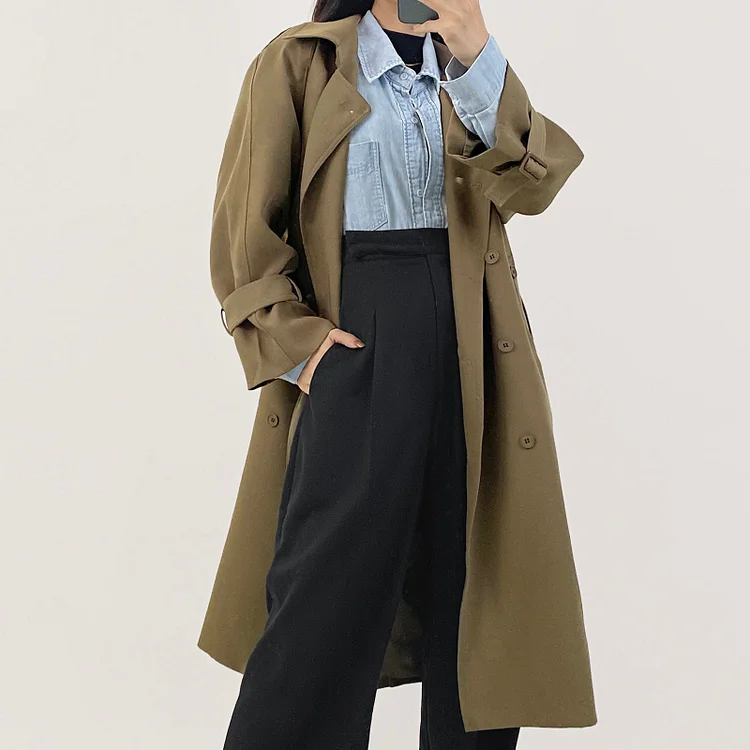 Sienna Belted Double-Breasted Trench Coat QueenFunky