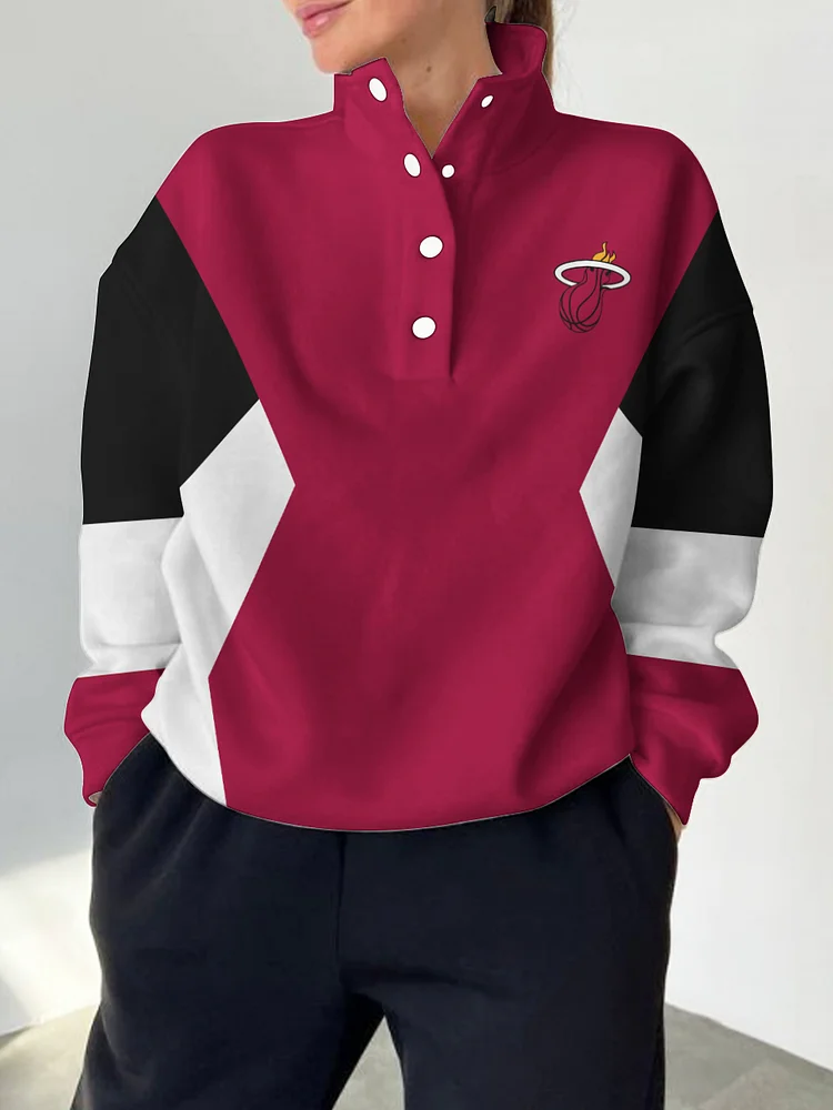 Miami Heat Warriors 2025 New Design Casual Snap Mockneck Pullover