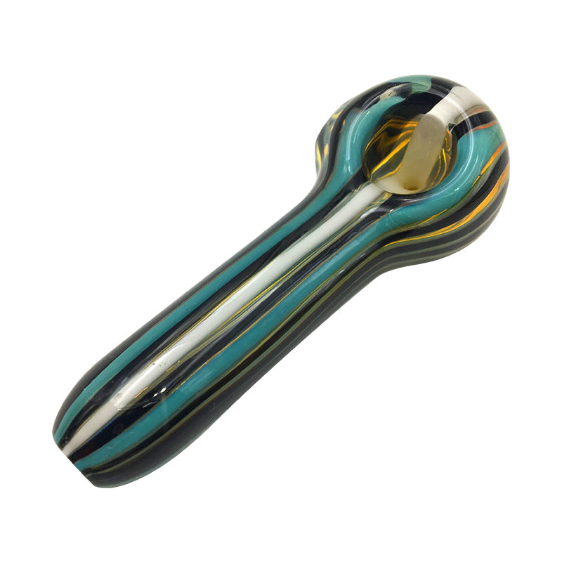Crystal Blue Glass Spoon Pipe with Yellow Switchbacks Bowl