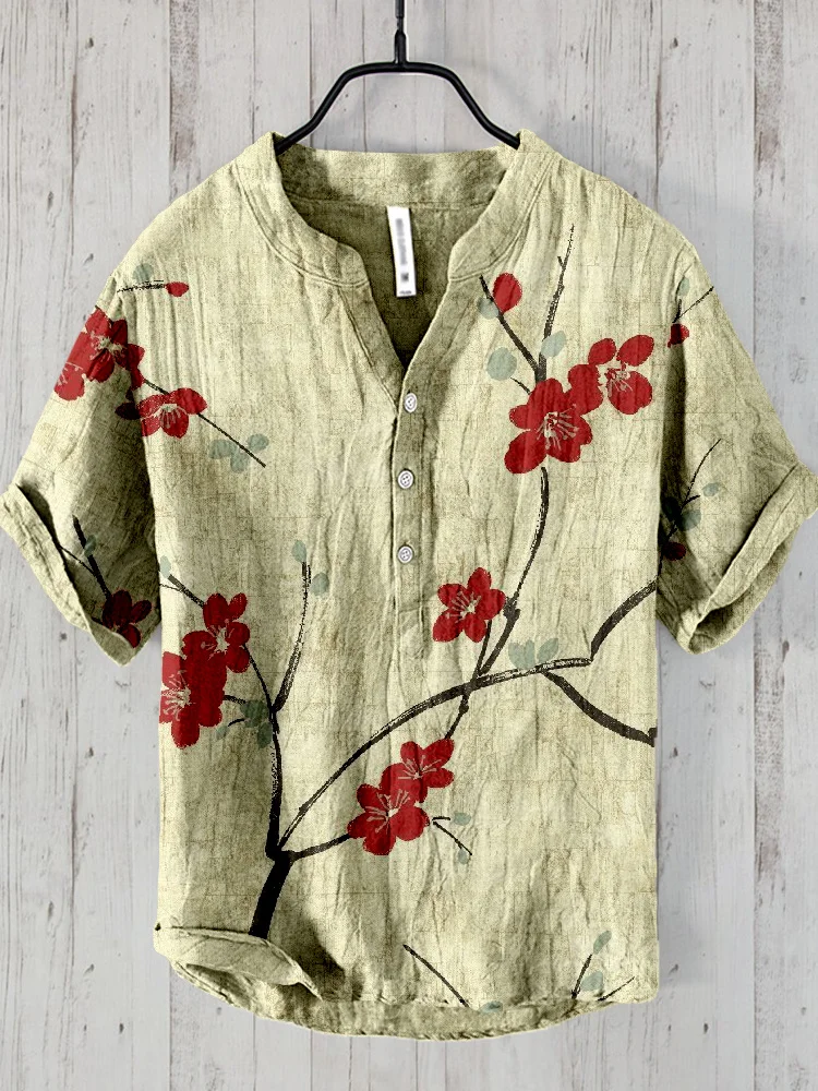 Cherry Blossom Japanese Art Linen Blend Cozy Shirt