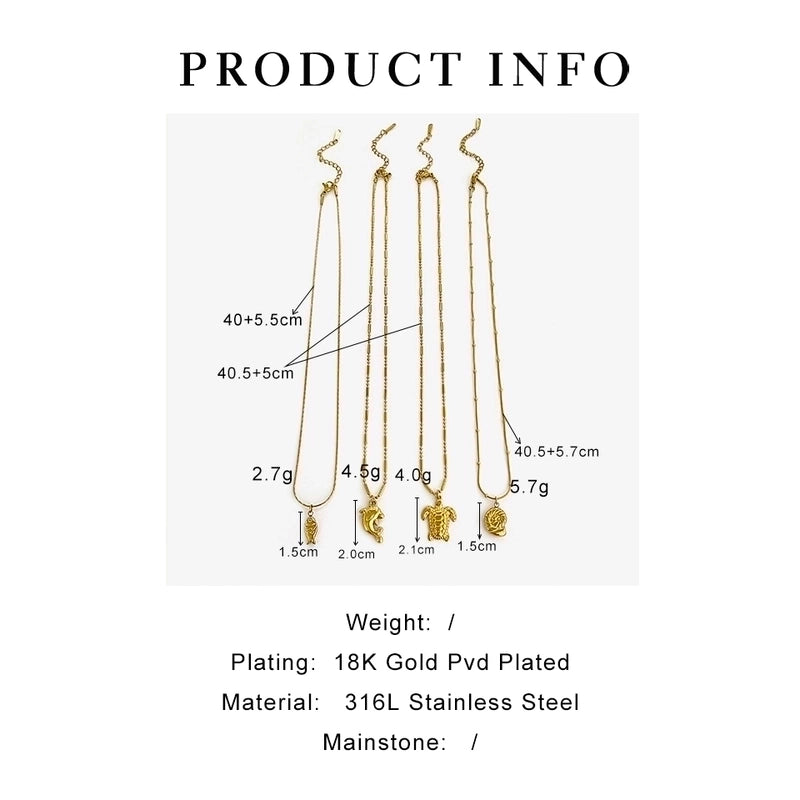 Beach Minimalist Conch Dolphin Fish 316L Stainless Steel  18K Gold Plated Stainless Steel Necklaces