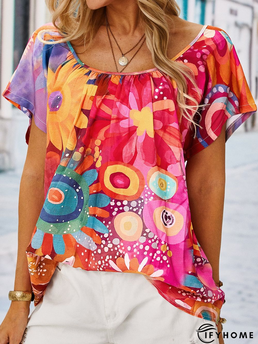 Casual Short Sleeve Floral Top | IFYHOME