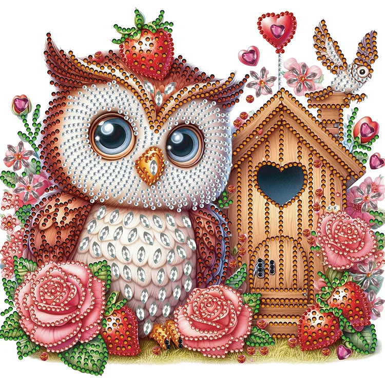 Partial Special-Shaped Diamond Painting - Rose Owl House 30*30CM