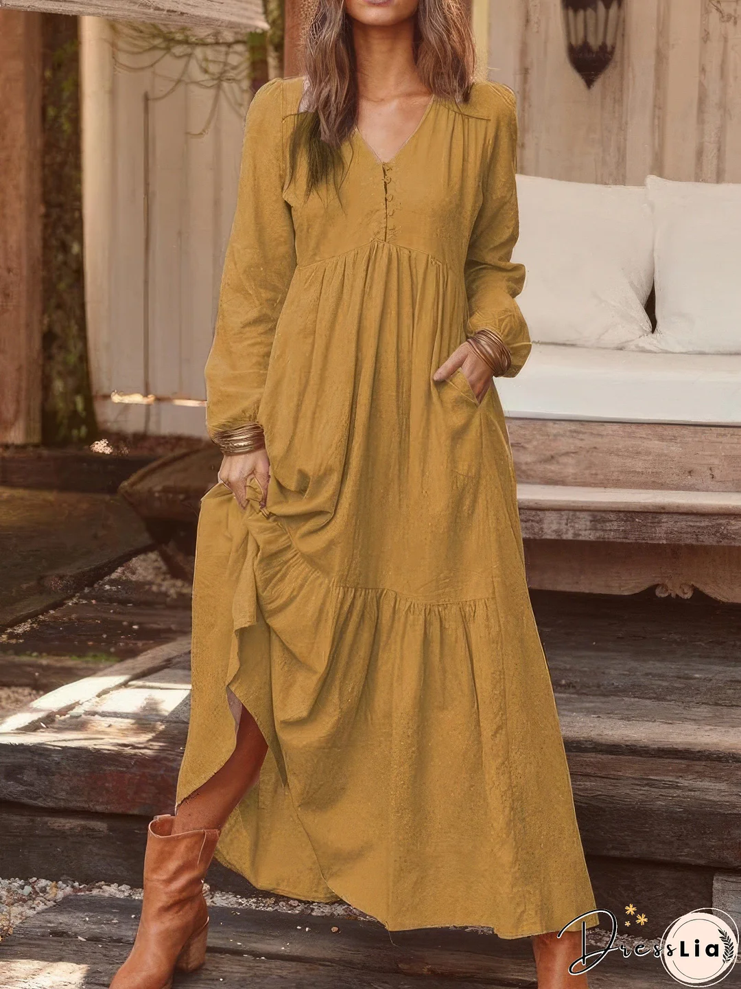 Casual Long-sleeved Dress With Big Swing
