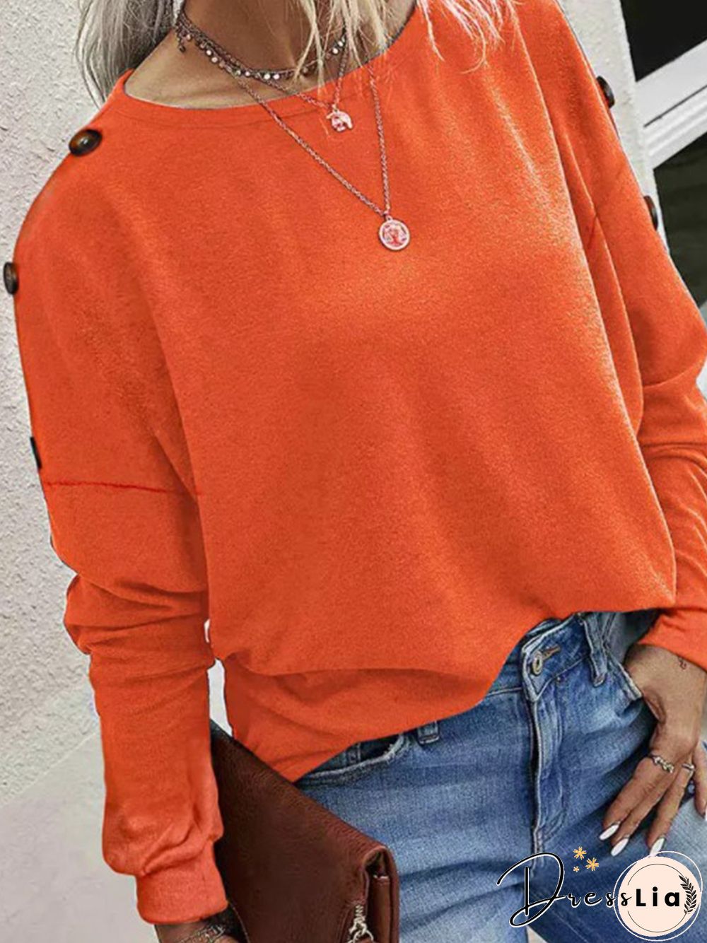 Casual Buttoned Plain Loose T-Shirt