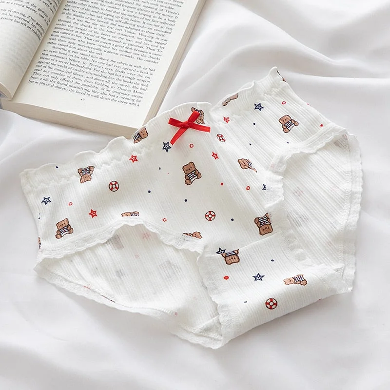 New Women's Cotton Underwear Sexy Lace Panties Fashion Cartoon Comfort Briefs Mid Waist Seamless Underpants Female Lingerie