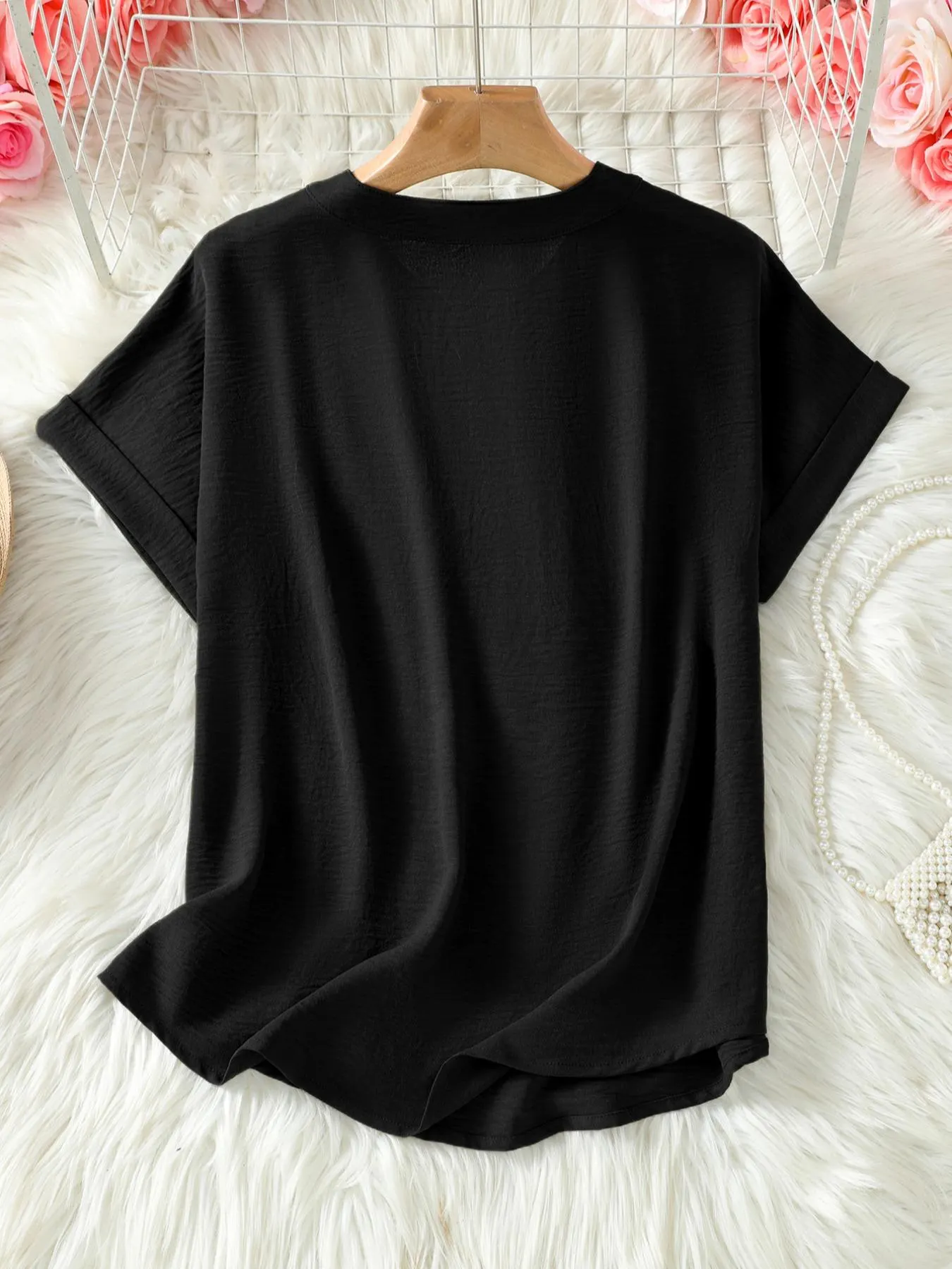 Women's Plain Short Sleeve Blouse, Shirts, Casual Solid Color Top for Daily Wear, Ladies Clothes for All Seasons