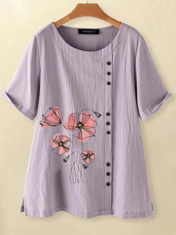 Lavender Casual Floral-Print Shirts & Tops