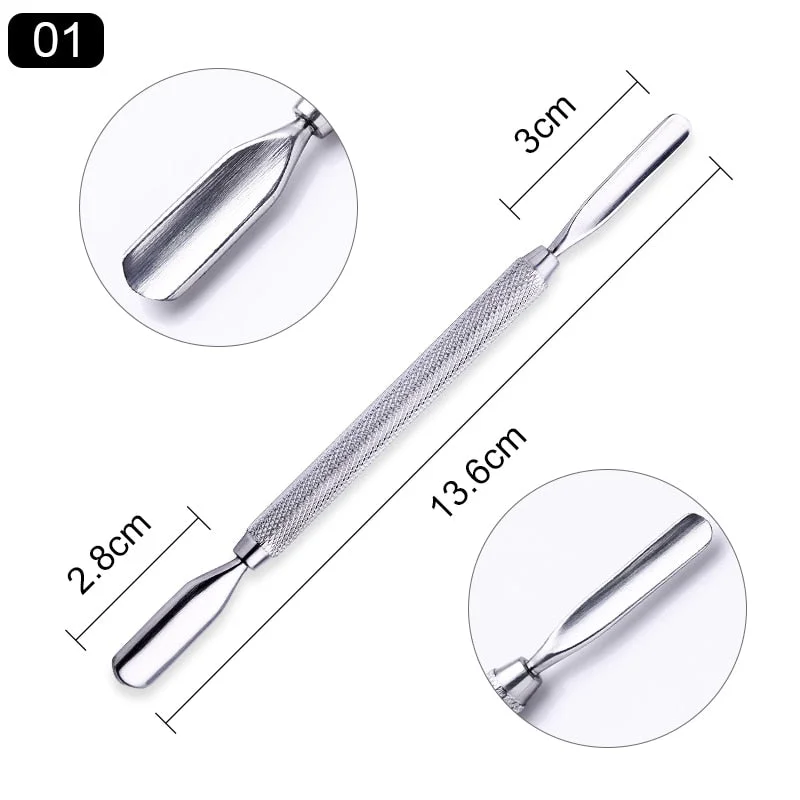 8 Style Colorful Cuticle Pusher Tweezer Nails Pusher Tools Cuticle Trimmer Dead Skin UV Gel Polish Stainless Steel Clean Tools-Nail Inspo