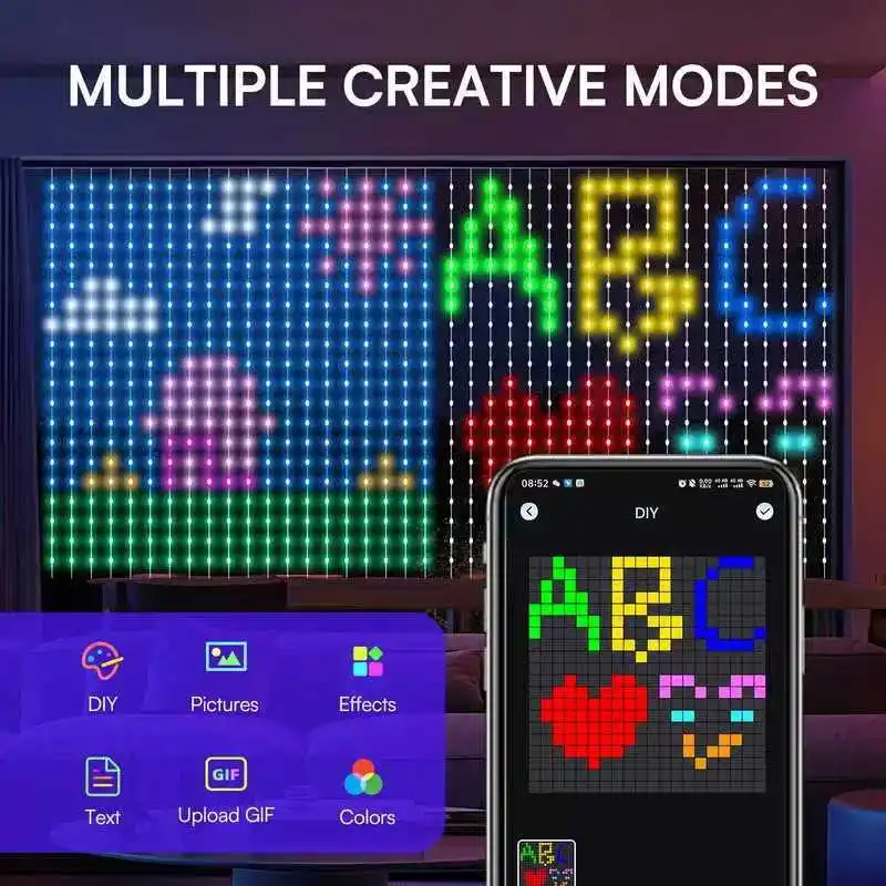 Tegooe Smart RGBIC LED Curtain Lights with Bluetooth App Control