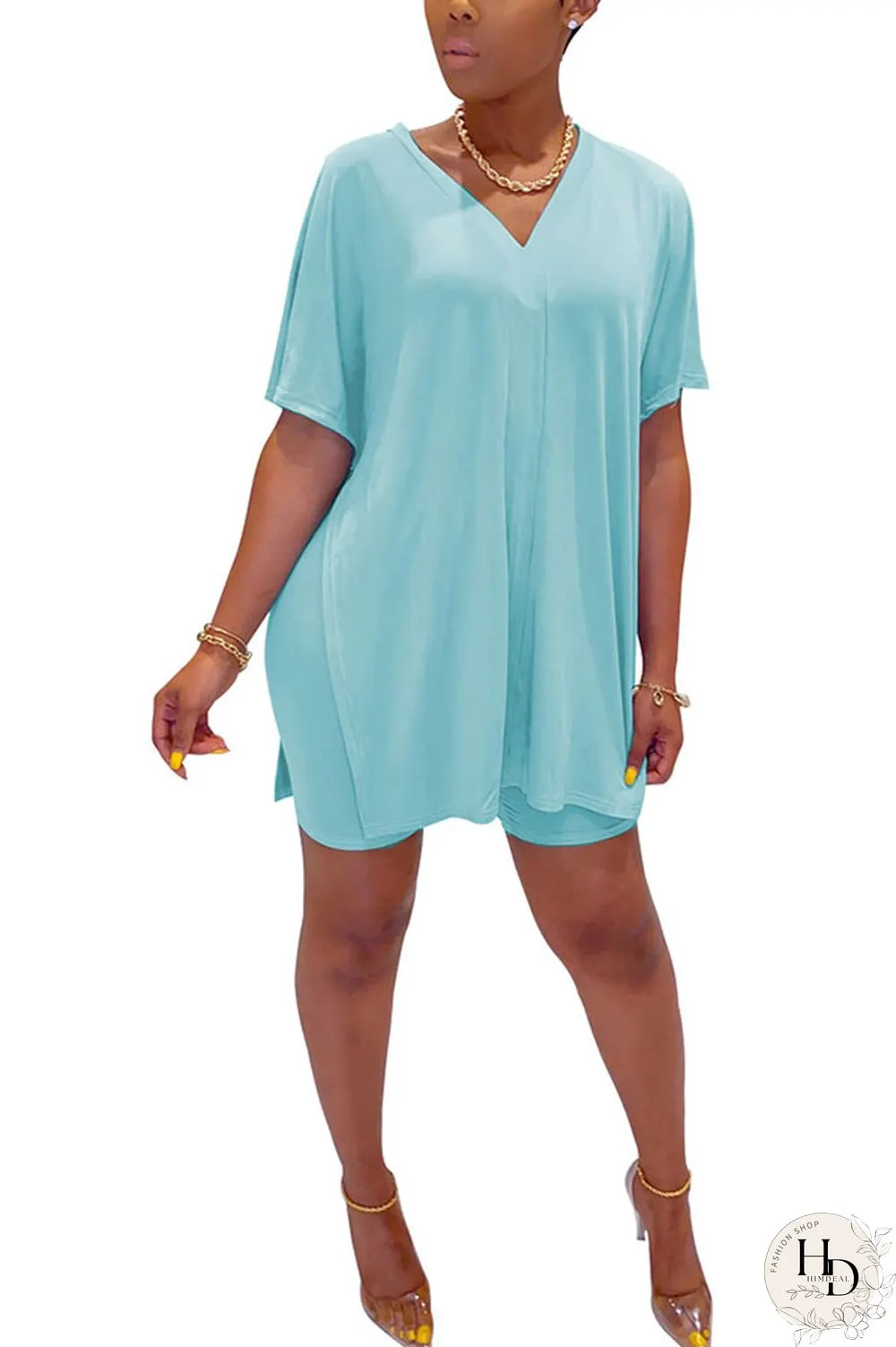 Coffee Fashion Street Solid Two Piece Suits Straight Short Sleeve Two Pieces