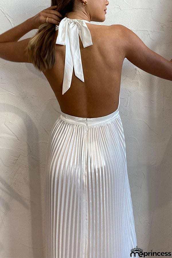 KOLLINS PLEATED HALTER MIDI DRESS - HUNTER GREEN