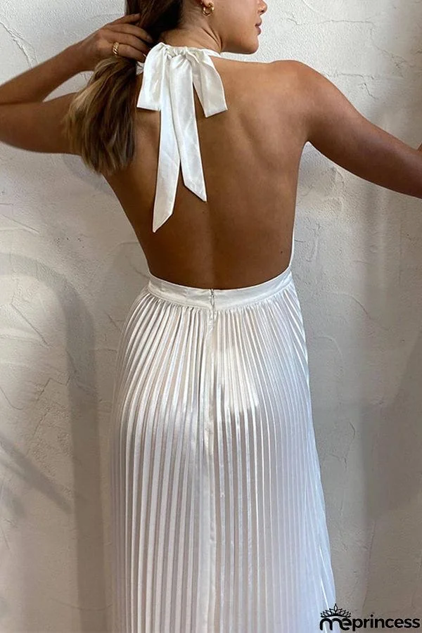 KOLLINS PLEATED HALTER MIDI DRESS - HUNTER GREEN