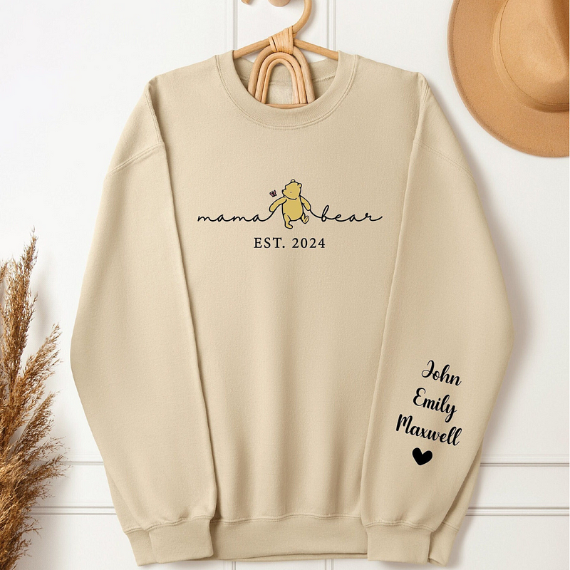 Mama Bear Sweatshirt with Kids Name on Sleeve