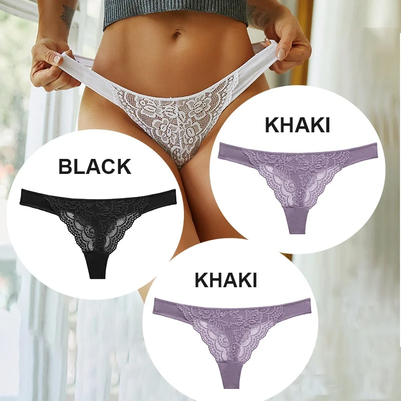 FINETOO 3PCS/Set M-XL Cotton G-string Women Lace Panties Sexy Woman Thong Underwear Lingerie Lace Pantys Femme T-Back Underpants