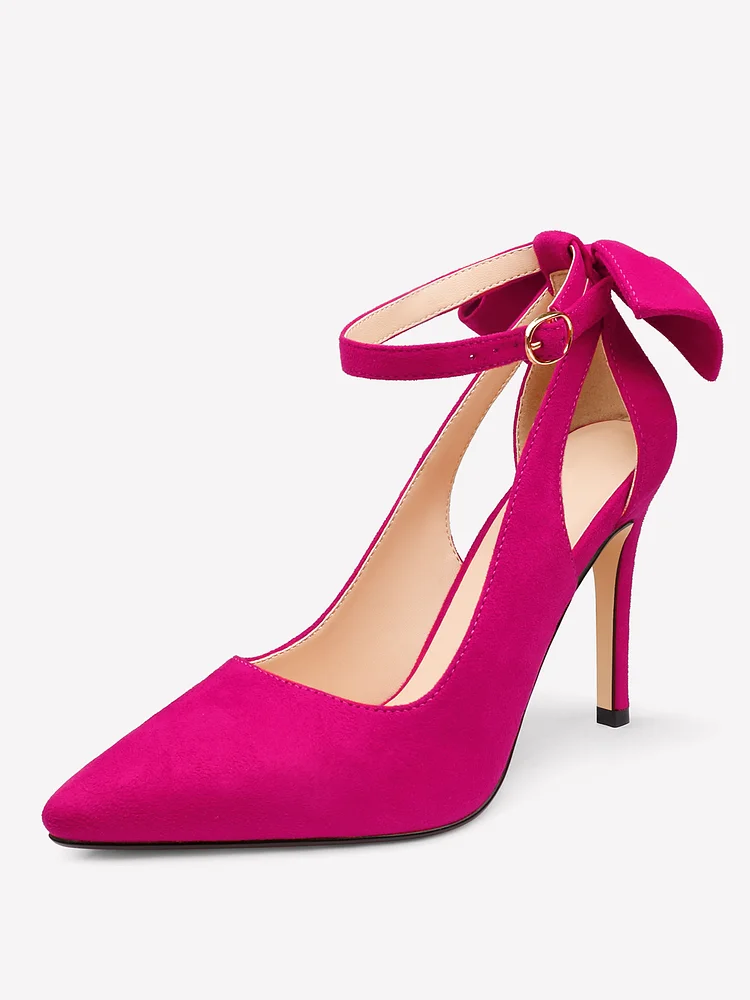 100mm Women's Pointed Shoes Bowknot High Heels Party  Suede Pumps