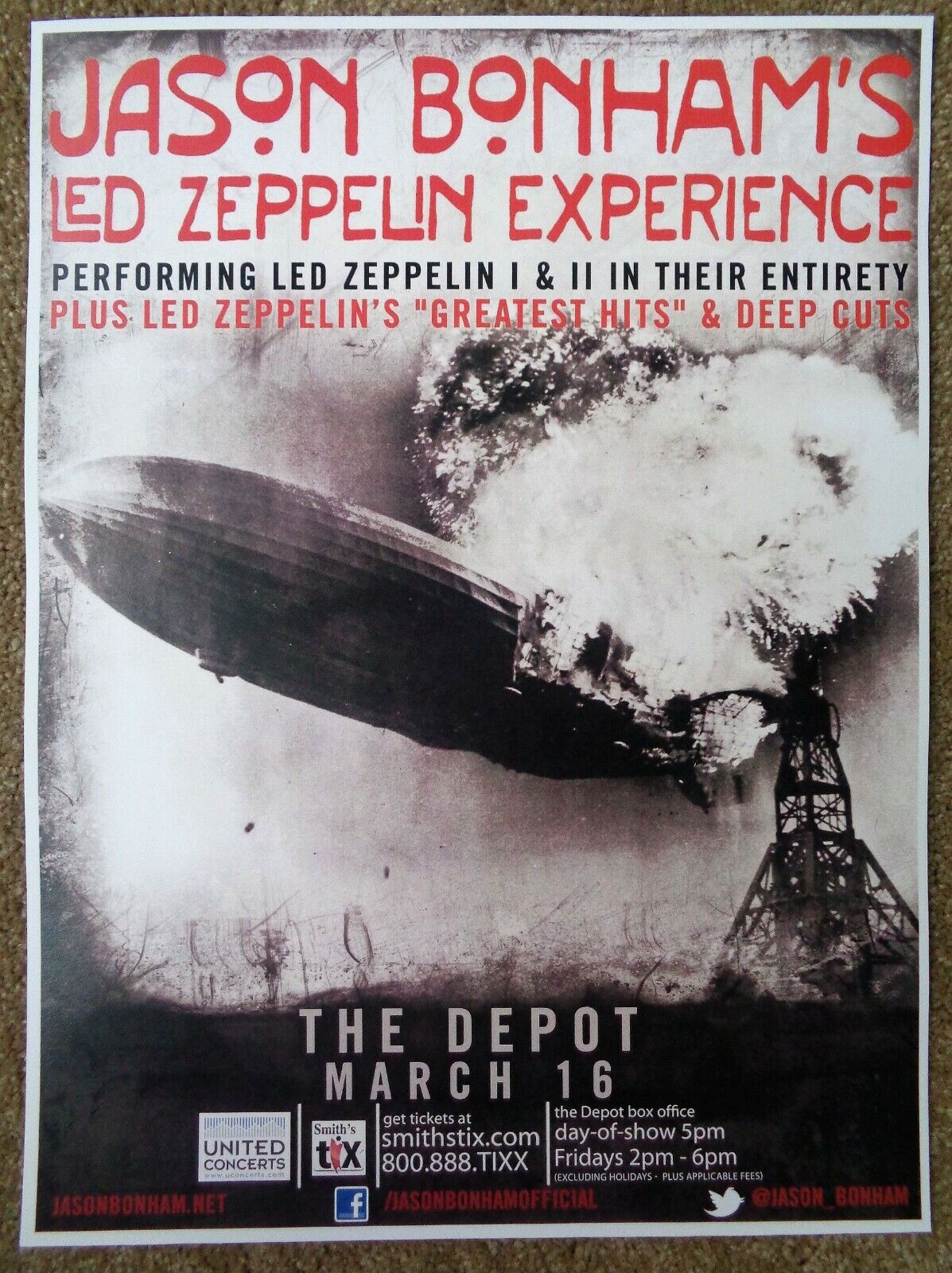 JASON BONHAM Led Zeppelin Gig POSTER 2015 Salt Lake City Concert Utah