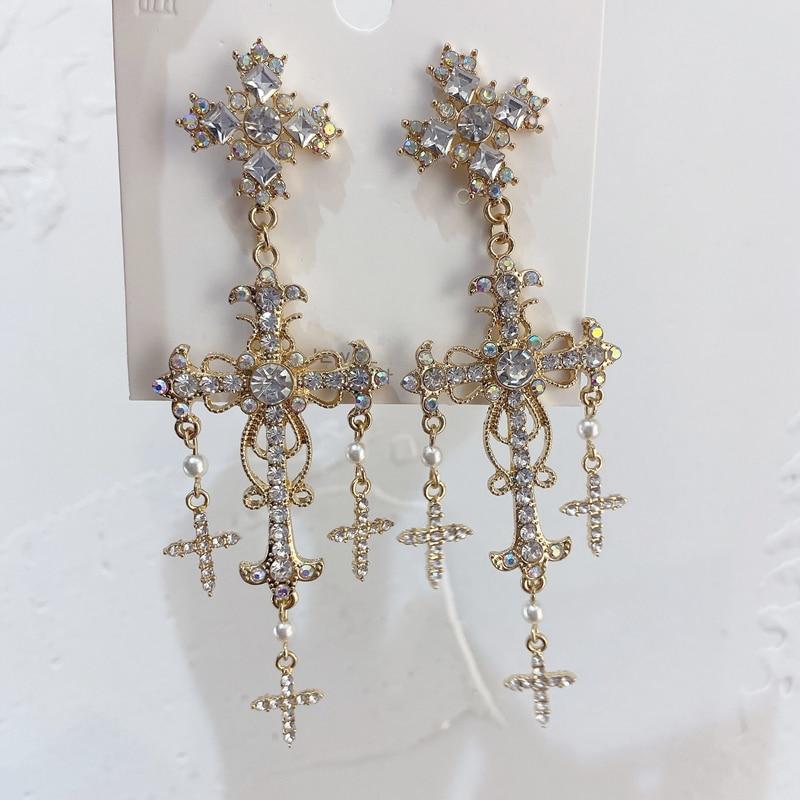Perla Crystal Cross Earrings-Mayoulove