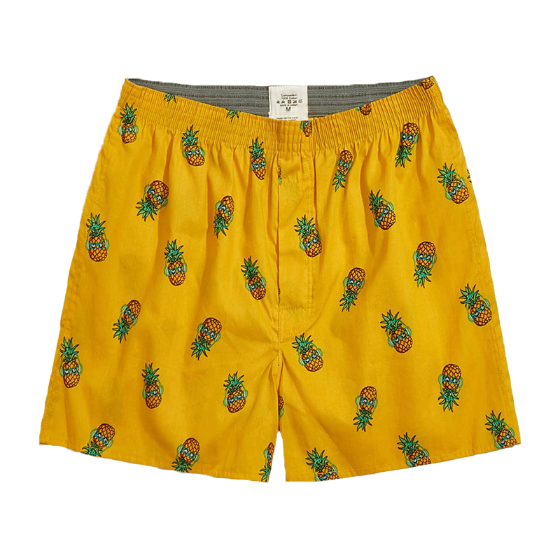 Coasfe Men's flat shorts with pineapple lemon print cotton breathable and comfortable men's underwear, home clothes, pajamas and underw