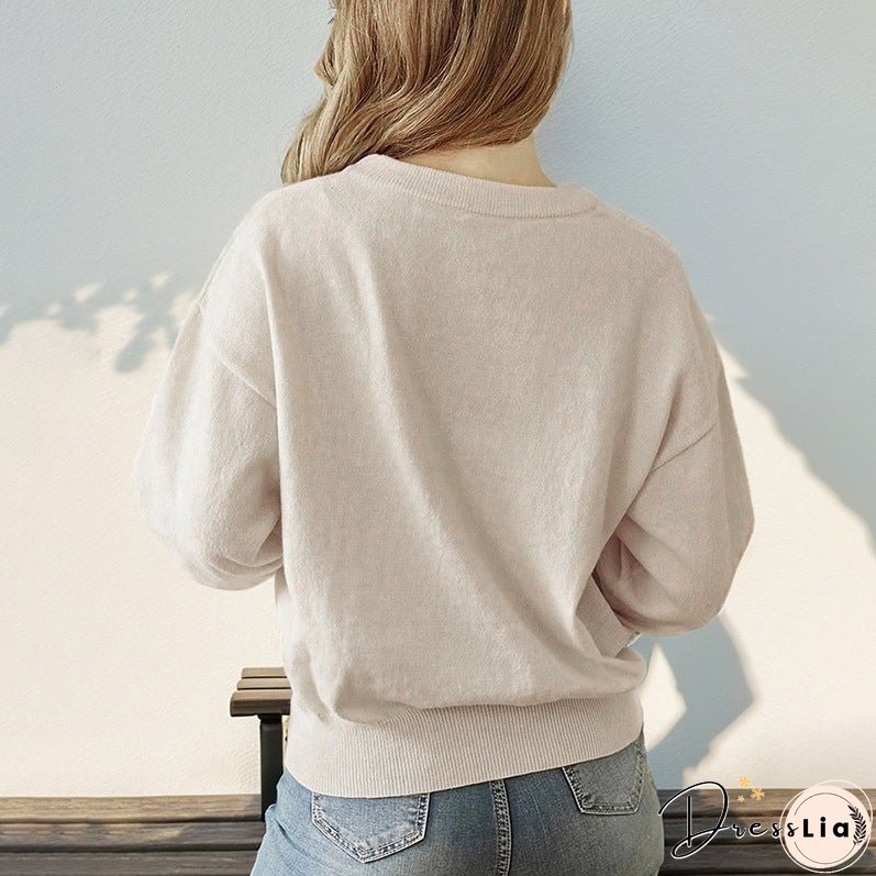 Women's Round Neck Long Sleeve Solid Color Sweaters