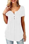 Plus Size Split Neck Short Sleeve Solid Casual Curved T Shirt