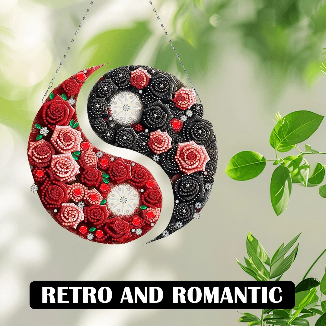 Rose Yin Yang 2D Flat DIY Diamond Painting Set Diamond Art Pendant Home Decor